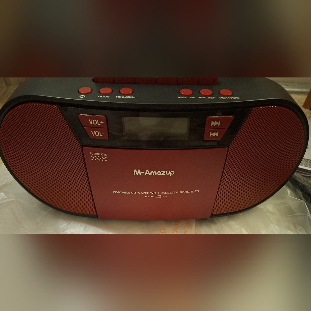 Boombox CD Player Portable, Cassette Player Combo with CD MP3 Bluetooth AUX Red